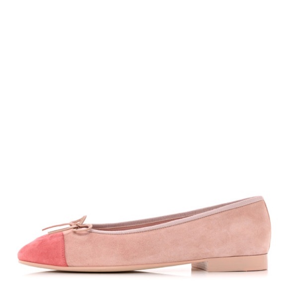 CHANEL Shoes - CHANEL Suede Cap Toe CC Ballerina Flats 38 Light Pink Coral
